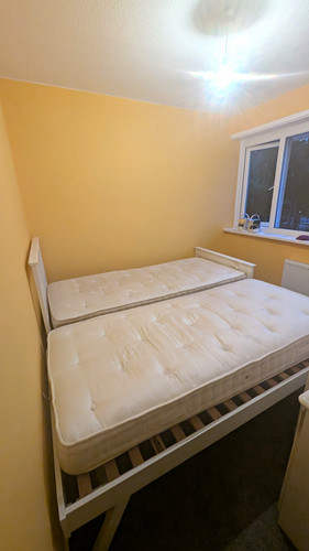 White wooden single bed frame - single,